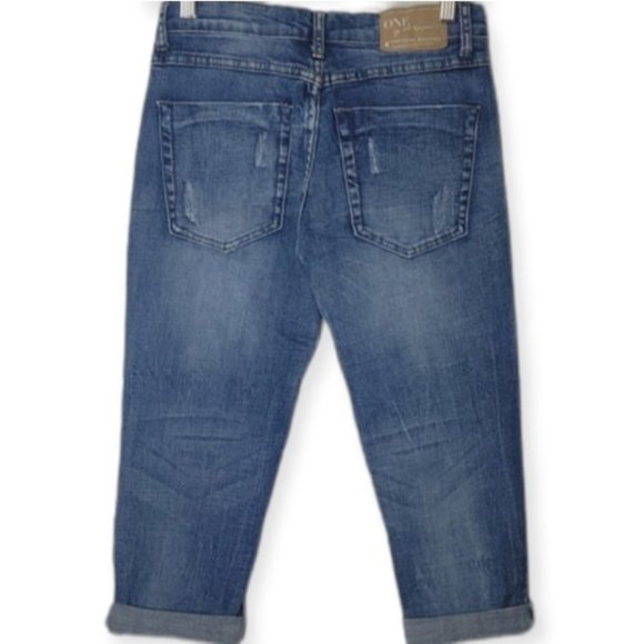 One Teaspoon Medium Rise Relaxed Leg Tappered Rolled Cuff Jeans - Picture 13 of 14